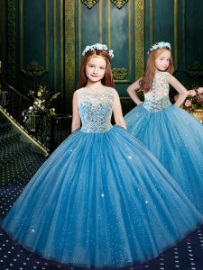 Scoop Sleeveless Tulle Little Girl Pageant Gowns Appliques Clasp Handle