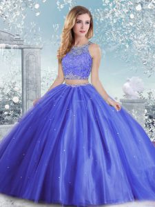 Sexy Beading and Sequins Sweet 16 Dresses Blue Clasp Handle Sleeveless Floor Length