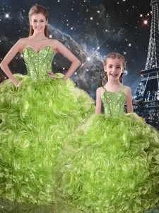 Glamorous Sweetheart Sleeveless Organza Vestidos de Quinceanera Beading and Ruffles Lace Up