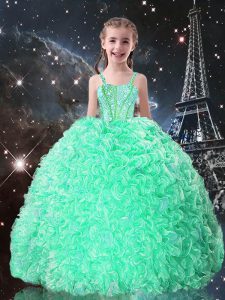 Excellent Floor Length Apple Green Kids Formal Wear Organza Sleeveless Beading and Ruffles