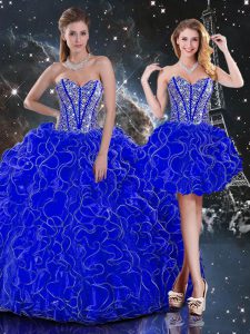 Royal Blue Vestidos de Quinceanera Military Ball and Sweet 16 and Quinceanera with Beading and Ruffles Sweetheart Sleeveless Lace Up