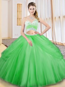 Affordable One Shoulder Sleeveless Tulle Quinceanera Gown Beading and Ruching and Pick Ups Criss Cross