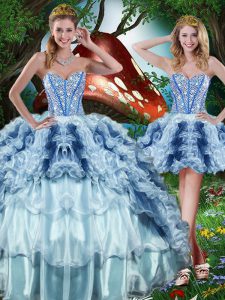 Sweetheart Sleeveless Vestidos de Quinceanera Floor Length Beading and Ruffles and Ruffled Layers Multi-color Organza