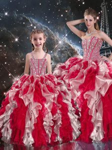 Noble Multi-color Organza Lace Up Sweetheart Sleeveless Floor Length Ball Gown Prom Dress Beading and Ruffles