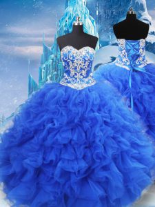 Simple Sweetheart Sleeveless Lace Up Quinceanera Dress Blue Organza