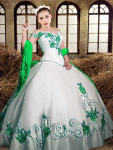 White Taffeta Lace Up Sweet 16 Dress Sleeveless Floor Length Embroidery