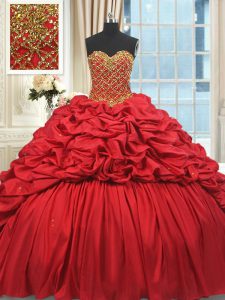 Gorgeous Sweetheart Sleeveless Brush Train Lace Up Ball Gown Prom Dress Red Taffeta