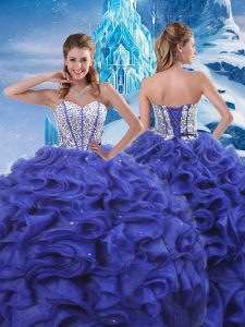 Latest Ball Gowns Quinceanera Gown Blue Sweetheart Organza Sleeveless Floor Length Lace Up