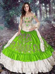 Floor Length Lace Up Ball Gown Prom Dress for Military Ball and Sweet 16 and Quinceanera with Embroidery and Ruffled Layers
