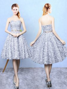 High Quality Sweetheart Sleeveless Lace Up Court Dresses for Sweet 16 Grey Printed