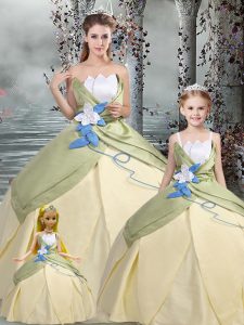 Champagne 15th Birthday Dress Military Ball and Sweet 16 and Quinceanera with Ruching and Hand Made Flower Scalloped Sleeveless Lace Up