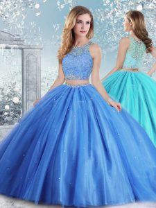 Custom Fit Baby Blue Clasp Handle Quinceanera Dress Beading and Sequins Sleeveless Floor Length