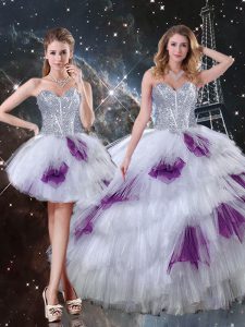 Multi-color Sweetheart Neckline Beading and Ruffled Layers and Sequins Vestidos de Quinceanera Sleeveless Lace Up