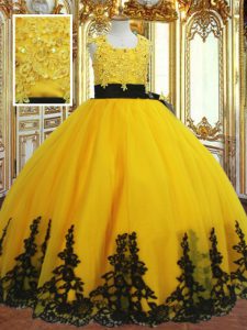 Scalloped Sleeveless Tulle Little Girls Pageant Gowns Lace and Appliques Zipper