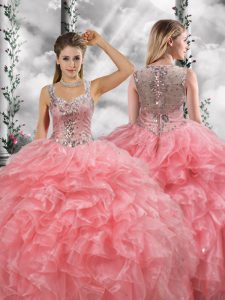 Fabulous Organza Sleeveless Floor Length Quinceanera Dresses and Beading and Ruffles