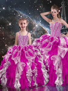 Sweetheart Sleeveless Organza Sweet 16 Dress Beading and Ruffles Lace Up