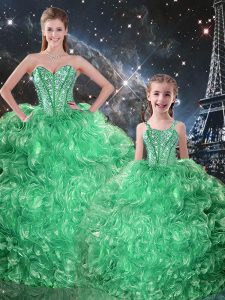 Green Sleeveless Floor Length Beading and Ruffles Lace Up Sweet 16 Quinceanera Dress