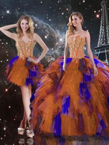 Floor Length Multi-color Quinceanera Dresses Tulle Sleeveless Ruffles