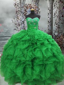 Adorable Green Sweetheart Neckline Beading and Ruffles Sweet 16 Quinceanera Dress Sleeveless Lace Up