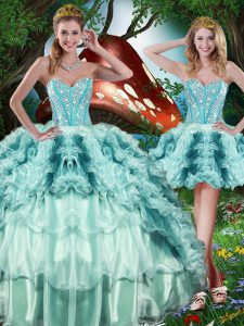 Adorable Multi-color Lace Up Sweetheart Beading and Ruffles and Ruffled Layers Quinceanera Dress Organza Sleeveless