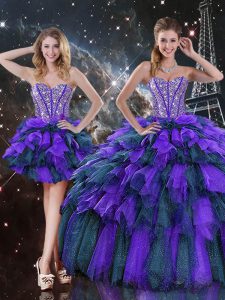 Gorgeous Sweetheart Sleeveless Organza Quinceanera Dress Beading and Ruffles and Ruffled Layers Lace Up