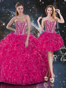 Clearance Floor Length Ball Gowns Sleeveless Hot Pink Sweet 16 Dress Lace Up