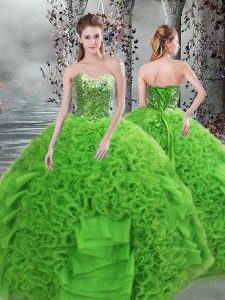 Best Selling Green Sleeveless Floor Length Beading and Ruffles Lace Up 15 Quinceanera Dress