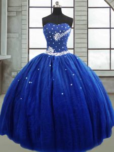 Cute Floor Length Ball Gowns Sleeveless Royal Blue Quinceanera Dress Lace Up