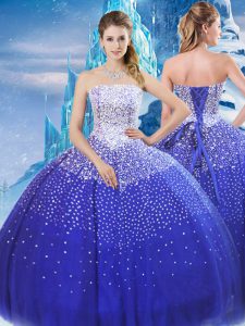 Artistic Ball Gowns Sweet 16 Quinceanera Dress Blue Strapless Tulle Sleeveless Floor Length Lace Up