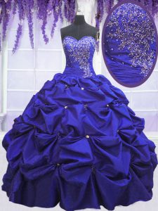 Sweetheart Sleeveless Taffeta 15th Birthday Dress Beading and Pick Ups Lace Up