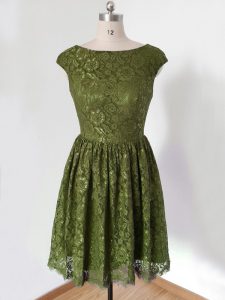 Lace Dama Dress for Quinceanera Olive Green Lace Up 3 4 Length Sleeve Knee Length