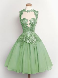 Luxury Green Chiffon Lace Up Court Dresses for Sweet 16 Sleeveless Knee Length Lace