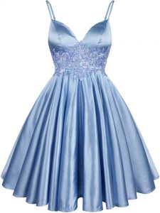 Perfect Lace Dama Dress for Quinceanera Light Blue Lace Up Sleeveless Knee Length