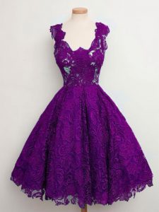 Purple Lace Up Straps Lace Dama Dress Lace Sleeveless