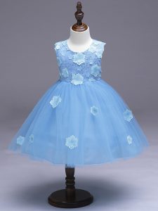 Sleeveless Zipper Knee Length Appliques and Bowknot Pageant Gowns For Girls