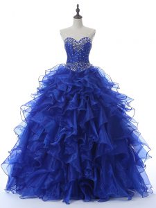 Sexy Sweetheart Sleeveless Lace Up Quinceanera Gowns Royal Blue Organza