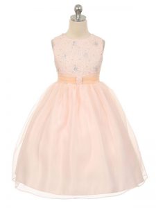Attractive Baby Pink Lace Up Scoop Beading Child Pageant Dress Tulle Sleeveless