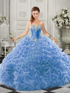 Sweetheart Sleeveless Court Train Lace Up Quince Ball Gowns Light Blue Organza