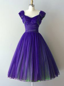 Purple V-neck Neckline Ruching Vestidos de Damas Cap Sleeves Lace Up