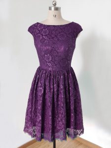 Dark Purple Quinceanera Court Dresses Prom and Party and Wedding Party with Lace Scoop Sleeveless Lace Up