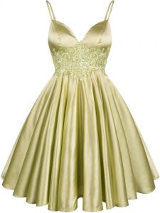 Olive Green Elastic Woven Satin Lace Up Spaghetti Straps Sleeveless Knee Length Quinceanera Court Dresses Lace