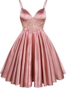 Custom Made Pink Court Dresses for Sweet 16 Prom and Party and Wedding Party with Lace Spaghetti Straps Sleeveless Lace Up