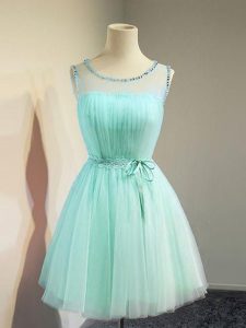 Sophisticated Sleeveless Knee Length Belt Lace Up Damas Dress with Apple Green