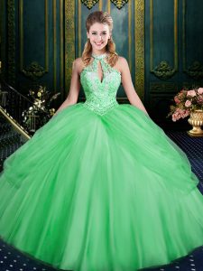 Perfect Green Sleeveless Tulle Lace Up Sweet 16 Quinceanera Dress for Military Ball and Sweet 16 and Quinceanera