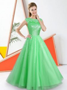 Pretty Green Bateau Neckline Beading and Lace Court Dresses for Sweet 16 Sleeveless Backless