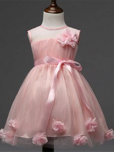 Scoop Sleeveless Tulle Girls Pageant Dresses Hand Made Flower Zipper