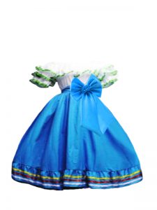 Beautiful Baby Blue Ball Gowns Off The Shoulder Short Sleeves Taffeta Floor Length Lace Up Ruffled Layers and Bowknot Little Girls Pageant Dress