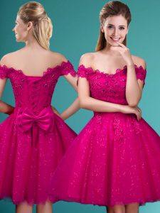 Off The Shoulder Cap Sleeves Tulle Dama Dress for Quinceanera Lace and Belt Lace Up