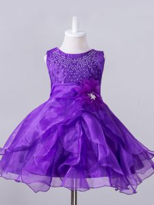 Scoop Sleeveless Organza Little Girl Pageant Gowns Beading and Hand Made Flower Zipper