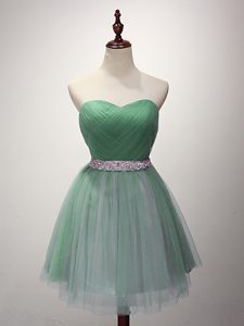 Custom Design Green Sleeveless Beading and Ruching Mini Length Damas Dress